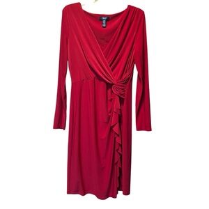 Lauren Ralph Lauren Faux Wrap Dress Red Size L Holiday Church Office Event